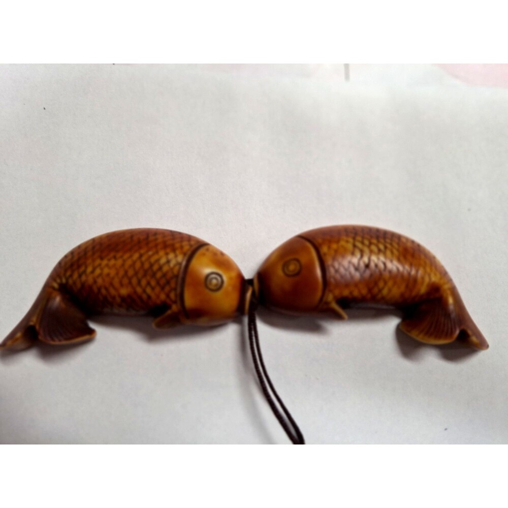 ANTIQUE‎ CARVED BONE EROTICA FISH PENDANT